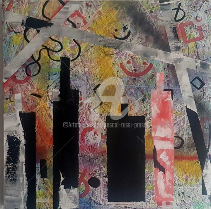 1-Confinement - Les Dérives. Peinture, 23,6x23,6 in