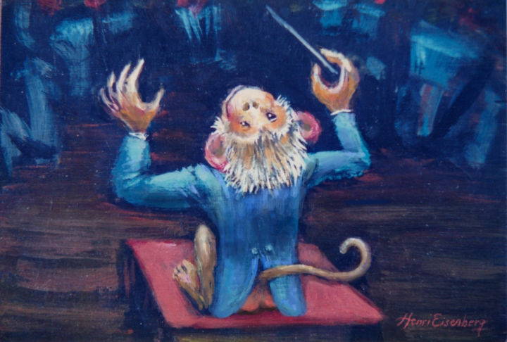 Singe chef d'orchestre 绘画, 4.3x6.3 in