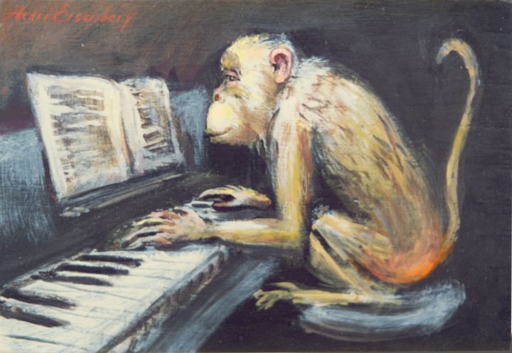 Singe pianiste 绘画, 4.3x6.3 in