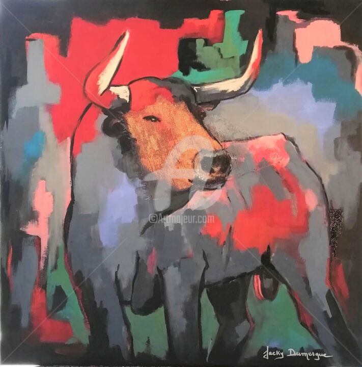 Peinture intitulée "Taureau au masque d…" par Jacky Dumergue, Œuvre d'art originale, Huile