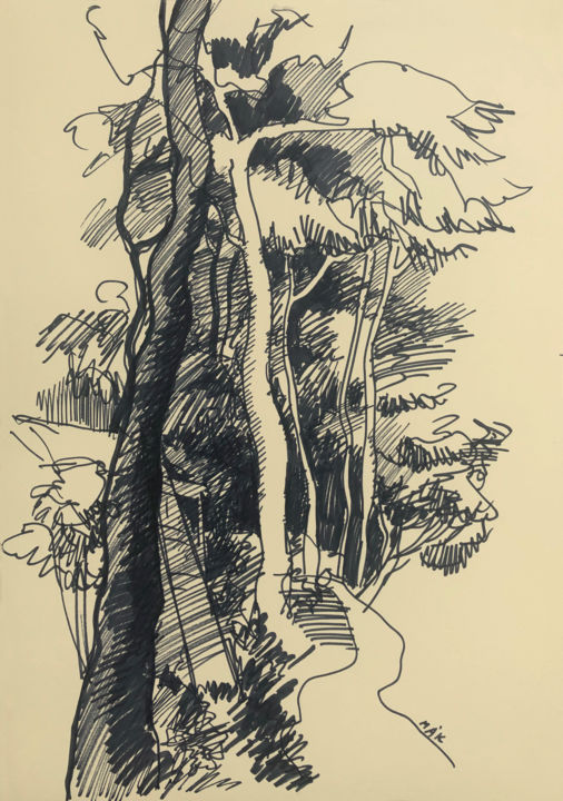 Landscape 9 (A Path in the Forest) Drawing, 16.5x11.7 in