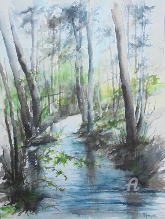 "Cours d'eau au prin…" başlıklı Tablo Marie-Charlotte Houpeurt-Chauffeté tarafından, Orijinal sanat, Suluboya