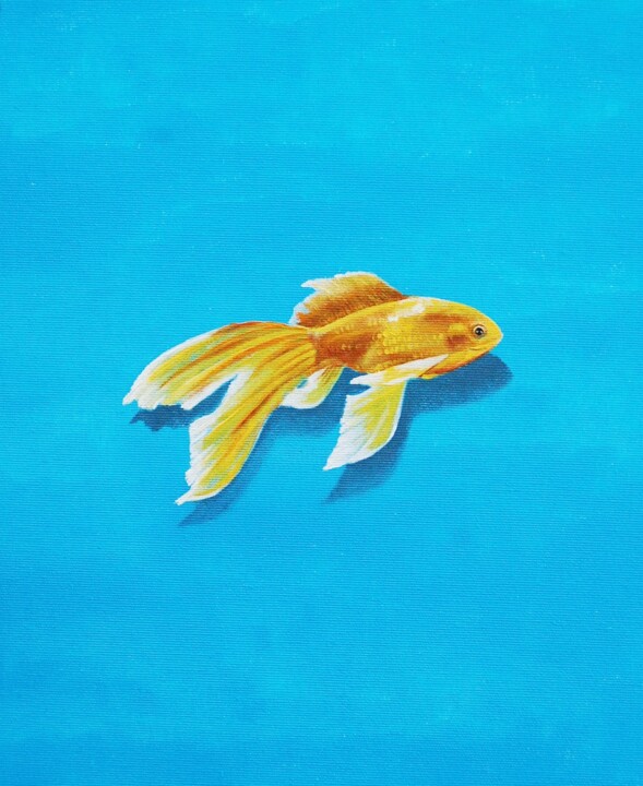 Golden fish blue 绘画, 15.8x11.8 in