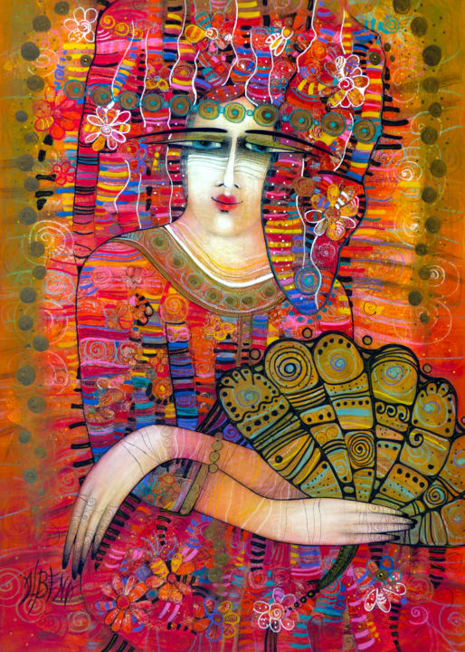 Peinture intitulée "L'éventail 50x70" par Albena Vatcheva, Œuvre d'art originale, Huile Monté sur Châssis en bois