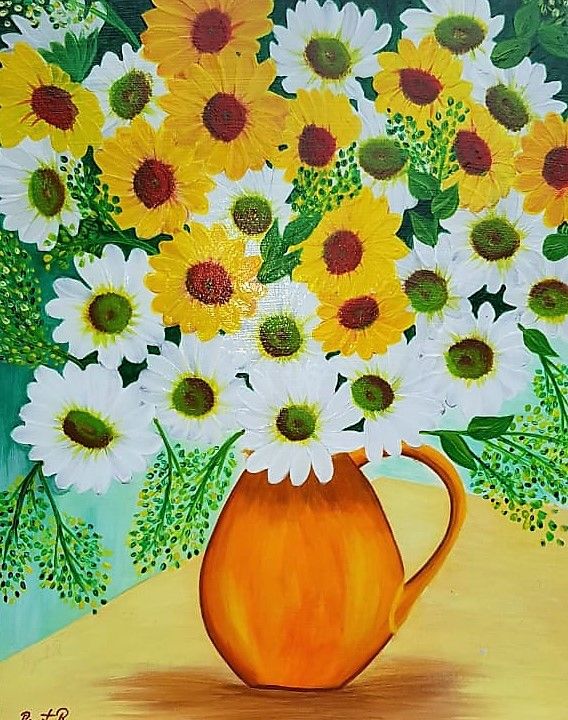 "Marguerites jaunes…" başlıklı Tablo Rosy Pignot tarafından, Orijinal sanat, Akrilik