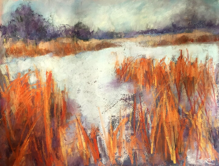 Drawing titled "Midwinter Landscape…" by Lena Ru, Original Artwork, Pastel