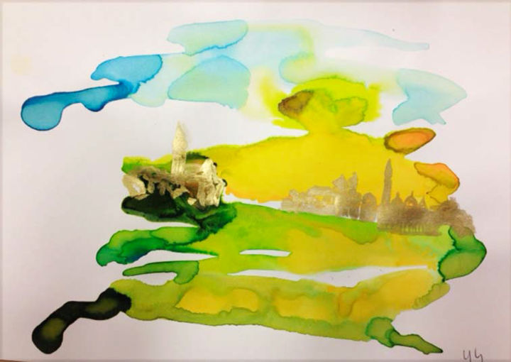 Painting titled "Venise" by Hélène Galante, Original Artwork, Ink