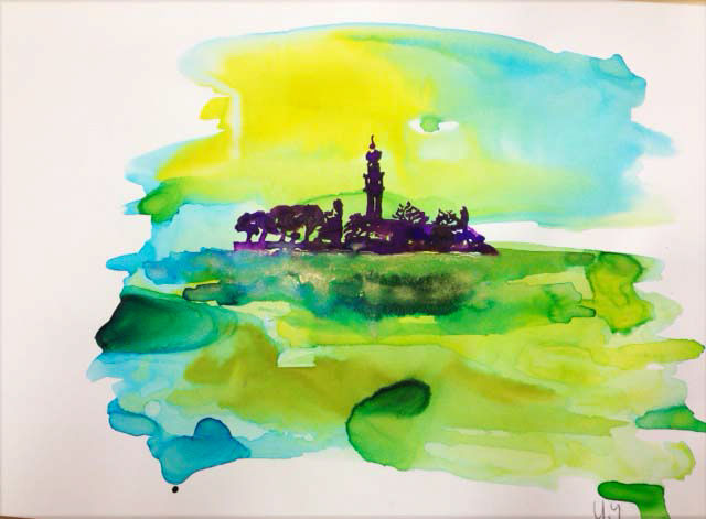 Painting titled "Venise 2" by Hélène Galante, Original Artwork, Ink