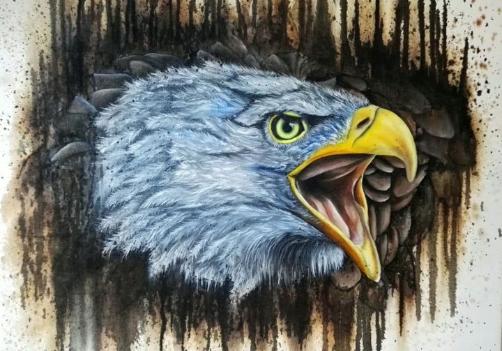 Peinture animalière pygargue série 2021 绘画, 19.7x27.6 in