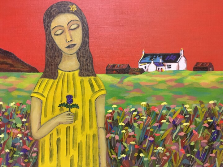Scottish Girl with Thistle and Croft 绘画, 16x20 in