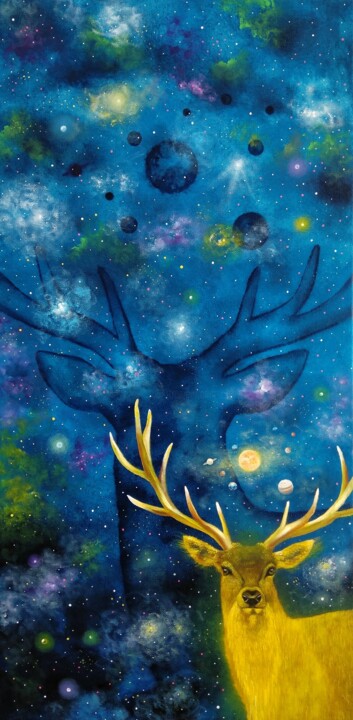 Golden deer 绘画, 23.6x11.8 in