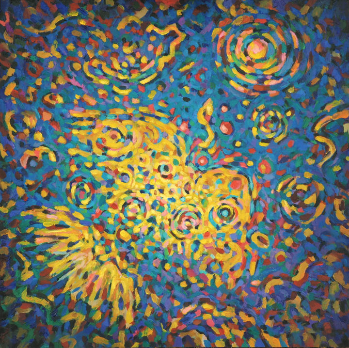 phoenix-rising-to-the-sun-acrylique-sur-papier-50x50cm 绘画, 19.7x19.7 in