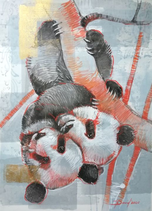 Drawing titled "Pandas" by Olga David, Original Artwork, Watercolor