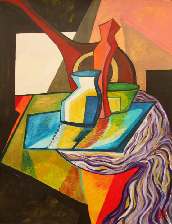 Peinture intitulée "Nature morte à la m…" par Aurélie Sarrazin, Œuvre d'art originale, Acrylique