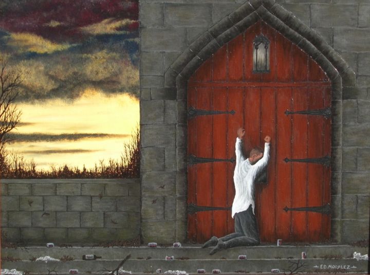 Schilderij getiteld "TOO LATE" door Ed Moralez, Origineel Kunstwerk, Olie