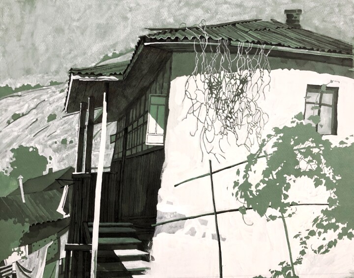 House with vineyard Drawing, 15.4x19.3 in