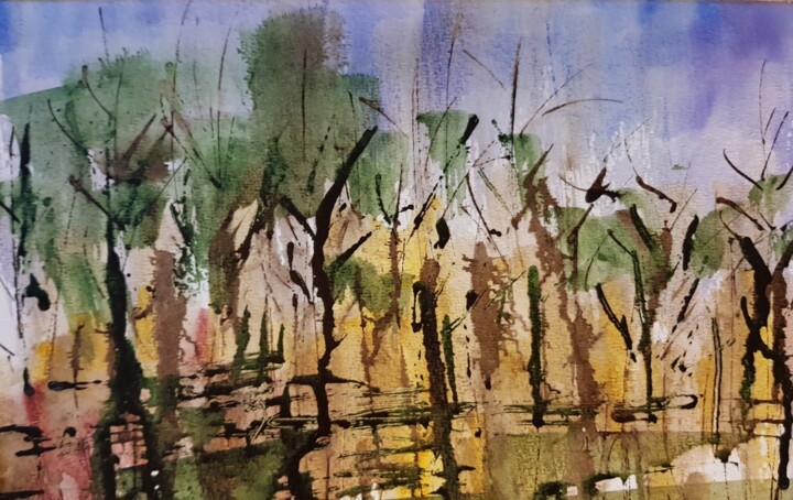 Arbres dans les marécages 绘画, 5.1x8.7 in