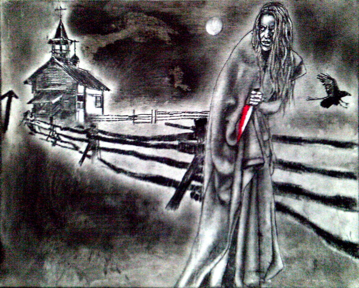 Одержимая. Убийство священника. 绘画, 15.8x19.7 in