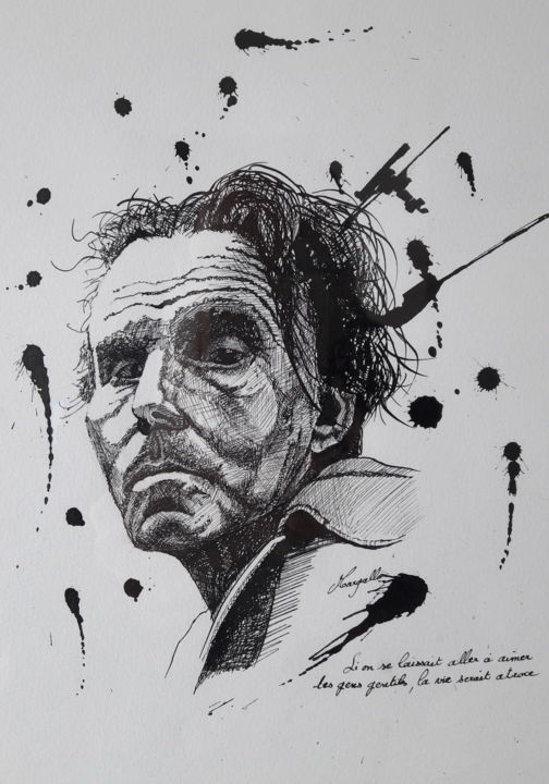 Desenho intitulada "Louis-Ferdinand Cél…" por Luis Margallo, Obras de arte originais, Tinta