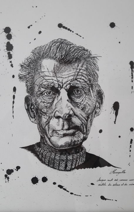 Desenho intitulada "Samuel Beckett" por Luis Margallo, Obras de arte originais, Tinta