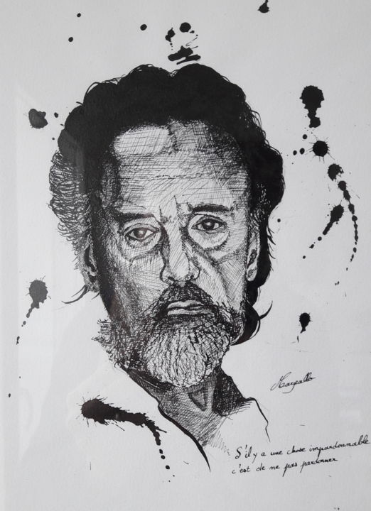 Desenho intitulada "Romain Gary" por Luis Margallo, Obras de arte originais, Tinta