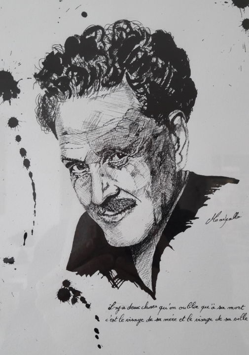 Desenho intitulada "Nâzim Hikmet" por Luis Margallo, Obras de arte originais, Tinta