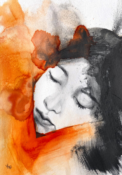 Painting titled "Orange d'hiver" by Madeline Berger (MadB), Original Artwork, Graphite