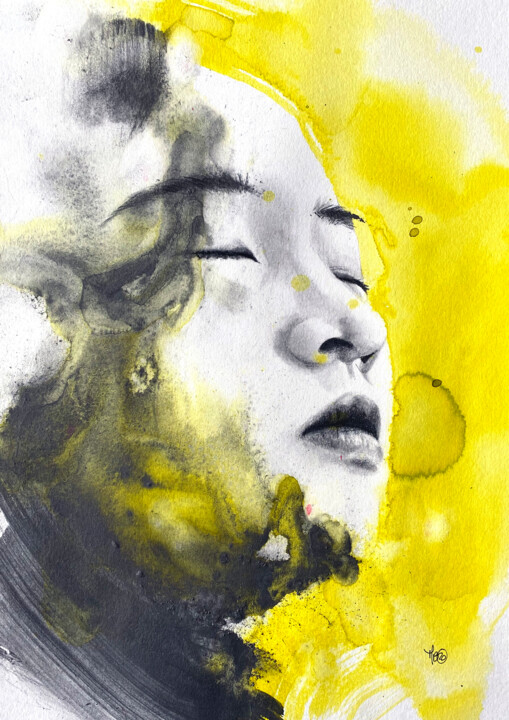Painting titled "Sens les mimosas" by Madeline Berger (MadB), Original Artwork, Ink