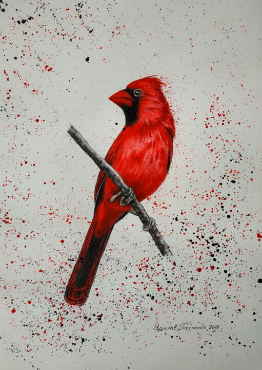 Red Bird 绘画, 23.2x16.5 in