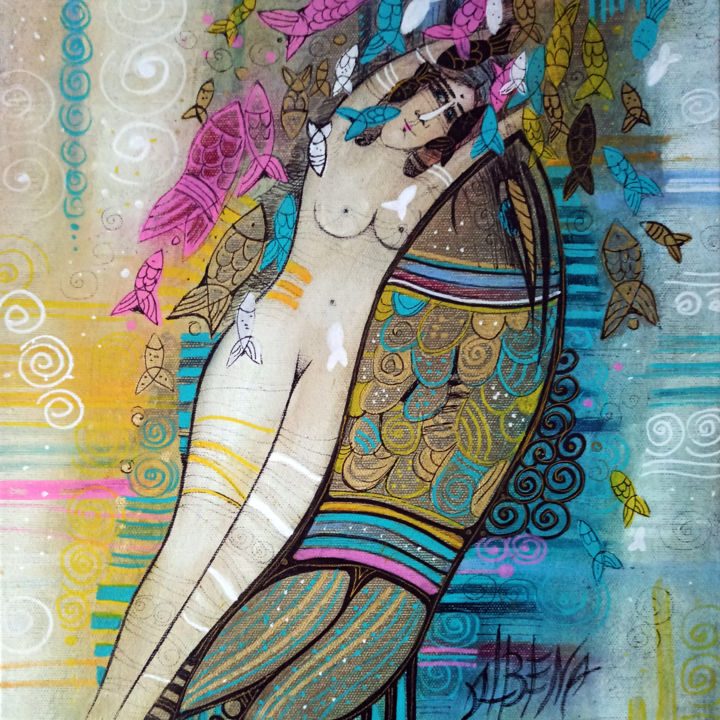 Peinture intitulée "Aquarius" par Albena Vatcheva, Œuvre d'art originale, Huile Monté sur Châssis en bois