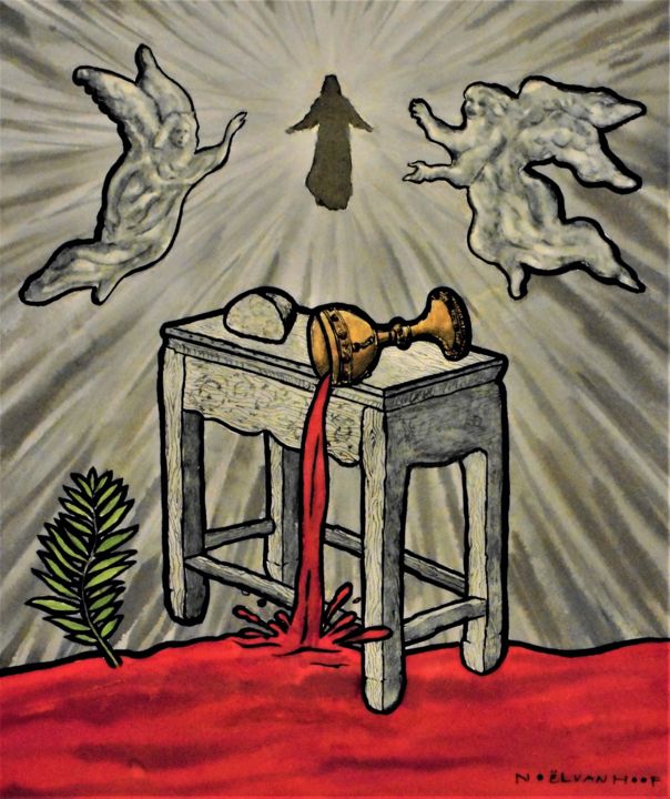 Pittura intitolato "Olivier Messiaen pa…" da Noël Van Hoof, Opera d'arte originale, Acquarello