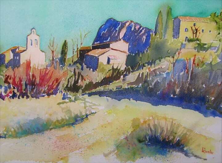 Peinture intitulée "Mas de Londres" par Jean-Noël Le Junter, Œuvre d'art originale, Aquarelle Monté sur Panneau de bois