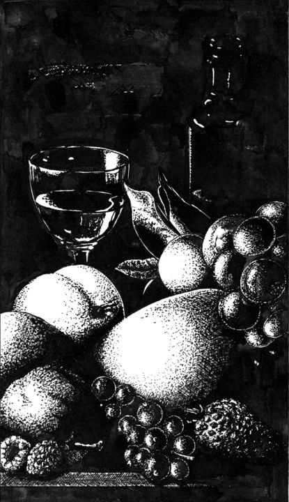Still Life with Fruit. Натюрморт с фруктами 图画, 7.9x4.5 in