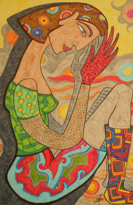 Dessin intitulée "A l'aube de la vie" par Aurélie Sarrazin, Œuvre d'art originale, Encre