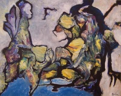 Painting titled "Good Banishing Evil" by Scott Spencer, Original Artwork, Oil Mounted on Wood Stretcher frame