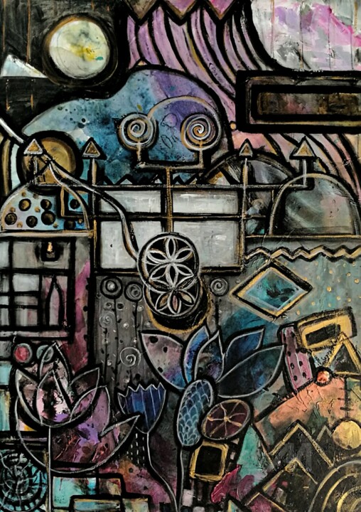 Painting titled "Marrakech moon light" by Imuni, Original Artwork, Acrylic