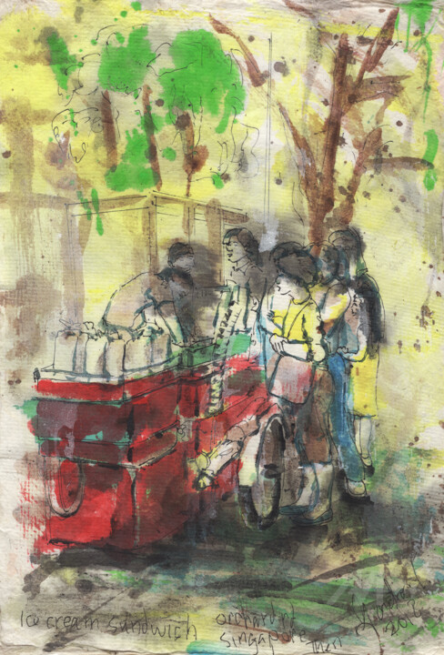 Ice cream Sandwich, Orchard rd, Singapore 绘画, 11.5x8 in