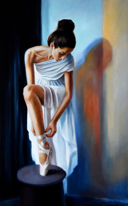 Painting titled "Preparing for class…" by Serghei Ghetiu, Original Artwork, Oil