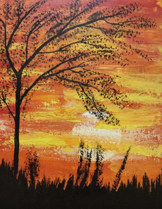 Painting titled "Sunset" by Gitika Singh, Original Artwork, Acrylic Mounted on artwork_cat.