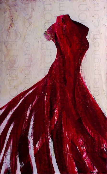 Painting titled "The Lady In Red - 2…" by Alexandra Pignon, Original Artwork, Lacquer Mounted on Other rigid panel