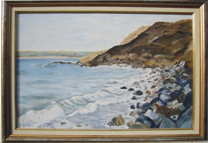 Painting titled "La côte d'Opale en…" by Marie-Mathilde Dumont, Original Artwork, Oil Mounted on Wood Stretcher frame