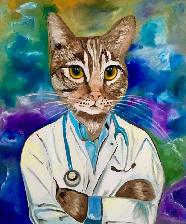 Doctor Cat Troy artwork, oil painting, original 绘画, 24x20.1 in