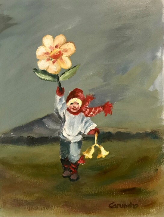 La flor y las campanillas 绘画, 12.6x9.5 in