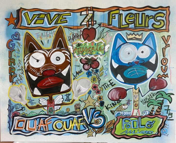 Ouaf Vs Miaooo 绘画, 31.9x39.4 in