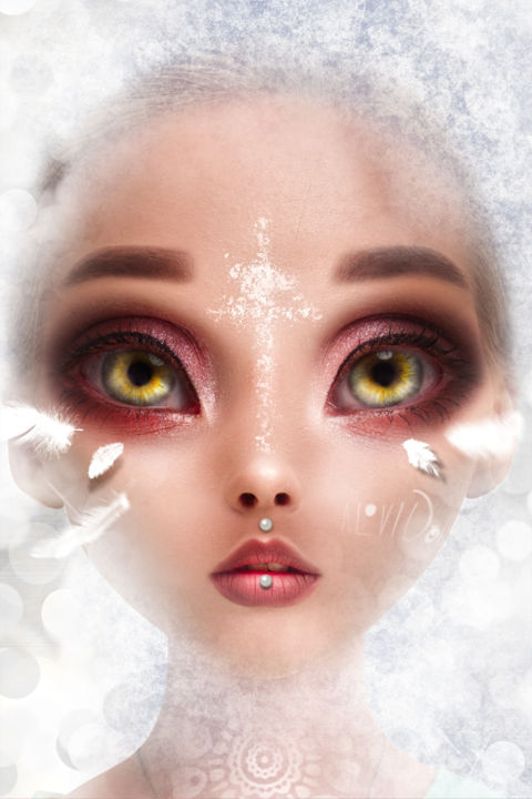 "Al'Vi Doll | Liza" başlıklı Dijital Sanat Al Vi tarafından, Orijinal sanat, Foto Montaj Ahşap Sedye çerçevesi üzerine monte…