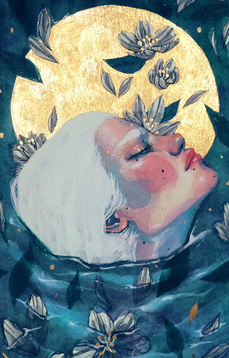 Drowning Moon 绘画, 9x5.9 in