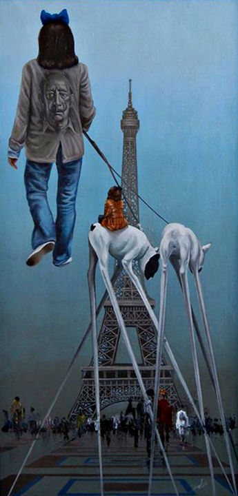 "Гала, выгуливающая идеи Сальвадора по Парижу" 绘画, 39.4x19.7 in
