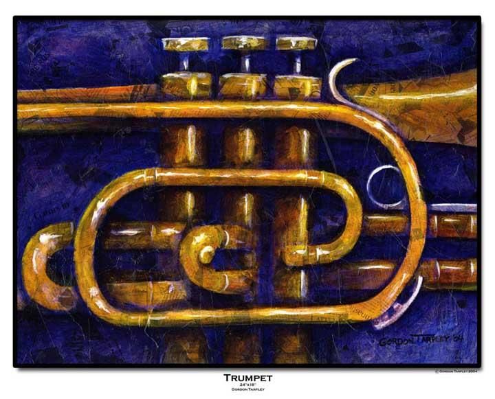 Peinture intitulée "Trupet on blue" par Gordon Tarpley, Œuvre d'art originale