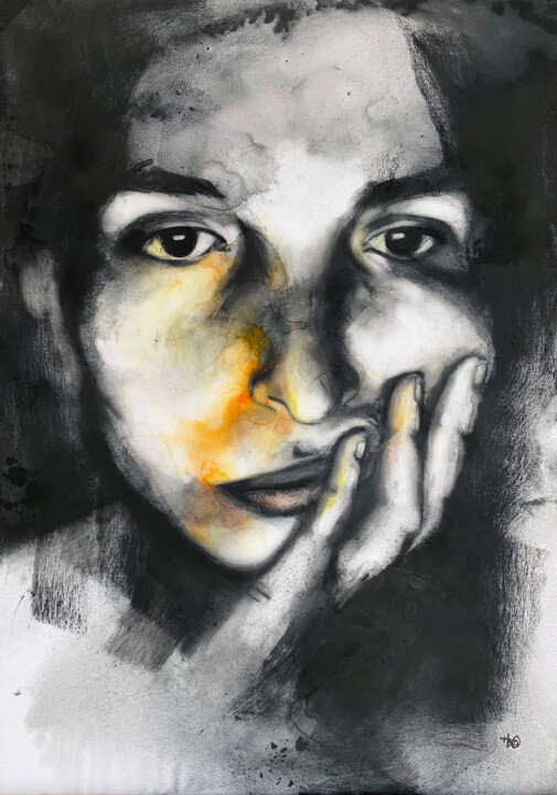 Pittura intitolato "Tv effect" da Madeline Berger (MadB), Opera d'arte originale, Carbone