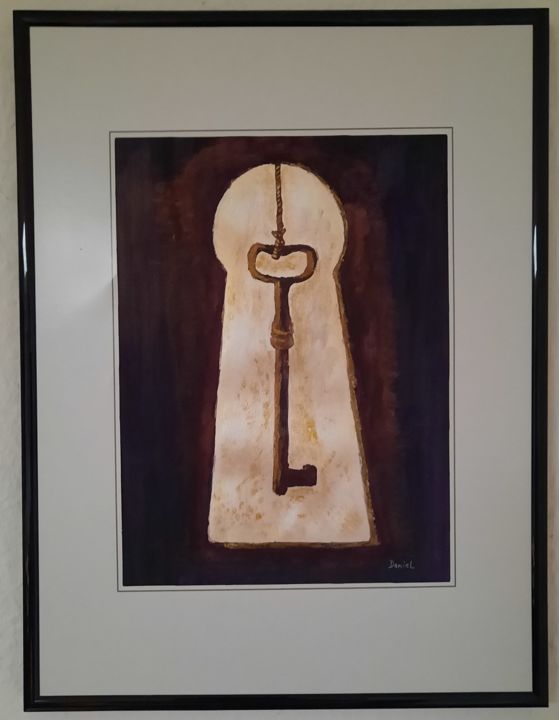Schilderij getiteld "The Key, metallic w…" door Daniel Darie, Origineel Kunstwerk, Aquarel